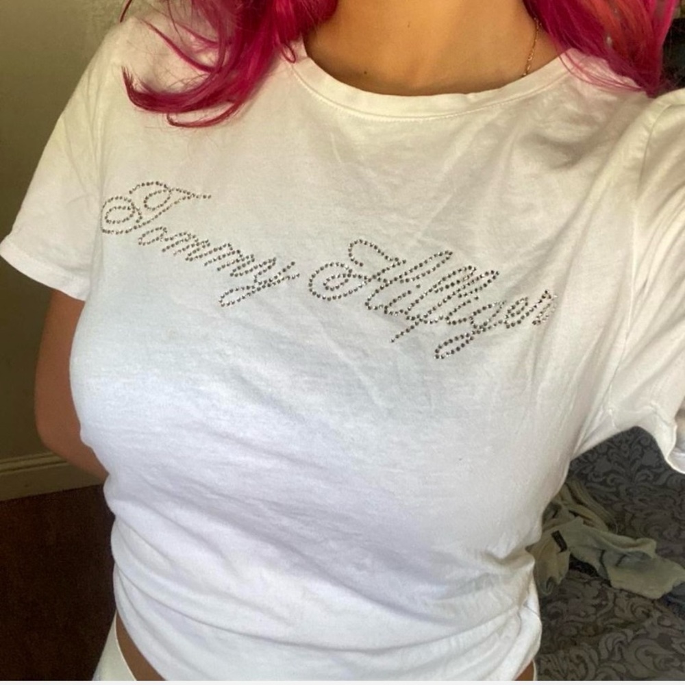 blinged rhinestone white Tommy Hilfiger top🦢🤍